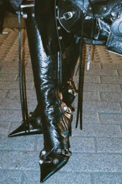 Rivet Design Rocking Pointed Toe Boots -Clothing Outlet Store H22100901 BK 1 a5e48c77 1cf3 4891 b162 5a43b48b9115