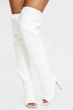 Solid Color Classic Over The Knee Peep Toe Boots -Clothing Outlet Store H22100907 WH 1