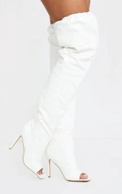 Solid Color Classic Over The Knee Peep Toe Boots -Clothing Outlet Store H22100907 WH 2