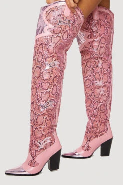 Pink Snake Print Patchwork Modern Boots -Clothing Outlet Store H22100912 PI 3