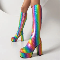 Rainbow Gradient Cute Zipper Platform Boots -Clothing Outlet Store H22100926 RT 3