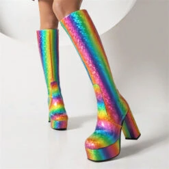 Rainbow Gradient Cute Zipper Platform Boots -Clothing Outlet Store H22100926 RT 4