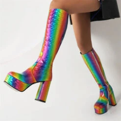 Rainbow Gradient Cute Zipper Platform Boots -Clothing Outlet Store H22100926 RT 5