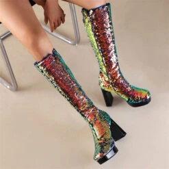 Sequined Glistening Platform Boots -Clothing Outlet Store H22100930 GO 2