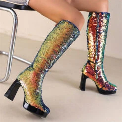 Sequined Glistening Platform Boots -Clothing Outlet Store H22100930 GO 3