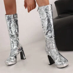 Sequined Glistening Platform Boots -Clothing Outlet Store H22100930 SI 2