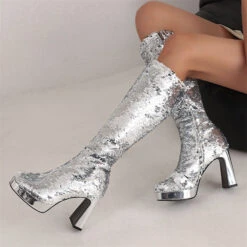 Sequined Glistening Platform Boots -Clothing Outlet Store H22100930 SI 3