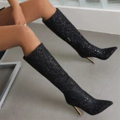 Sequined Glamorous Pointed Toe Boots -Clothing Outlet Store H22100935 BK 3