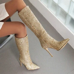 Sequined Glamorous Pointed Toe Boots -Clothing Outlet Store H22100935 GO 4