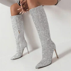 Sequined Glamorous Pointed Toe Boots -Clothing Outlet Store H22100935 SI 1