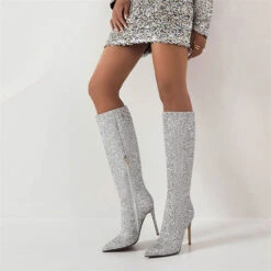 Sequined Glamorous Pointed Toe Boots -Clothing Outlet Store H22100935 SI 2