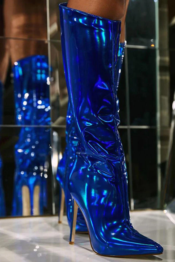 Solid Color Glistening Pointed Toe Boots 2 Solid Color Glistening Pointed Toe Boots - Image 2