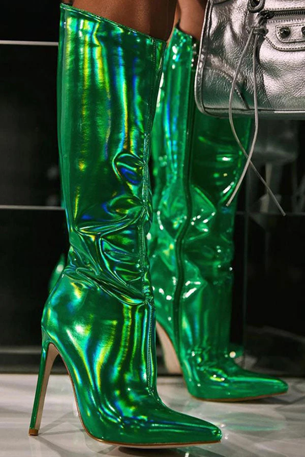 Solid Color Glistening Pointed Toe Boots 4 Solid Color Glistening Pointed Toe Boots - Image 4