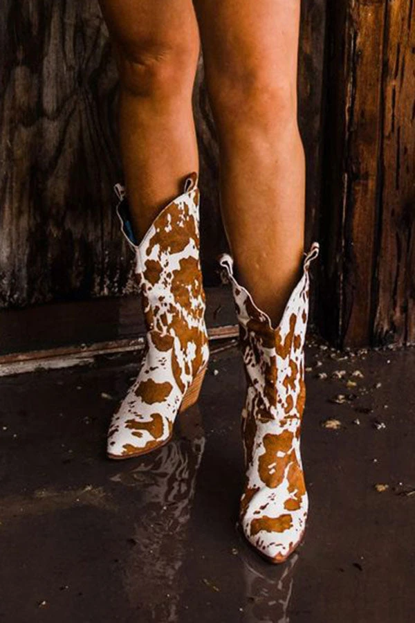 Cow Print On-trend Pointed Toe Boots 7 Cow Print On-trend Pointed Toe Boots - Image 7