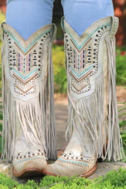 Rivet Design Embroidery Bohemia Tassel Boots