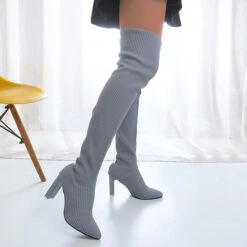 Solid Color Flattering Over The Knee Knitted Boots -Clothing Outlet Store H22100972 AS 3