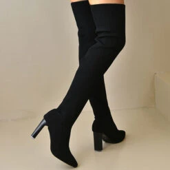 Solid Color Flattering Over The Knee Knitted Boots -Clothing Outlet Store H22100972 BK 2