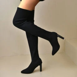 Solid Color Flattering Over The Knee Knitted Boots -Clothing Outlet Store H22100972 BK 3