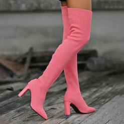 Solid Color Flattering Over The Knee Knitted Boots -Clothing Outlet Store H22100972 PI 2
