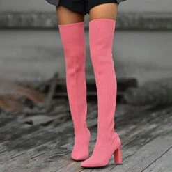 Solid Color Flattering Over The Knee Knitted Boots -Clothing Outlet Store H22100972 PI 3