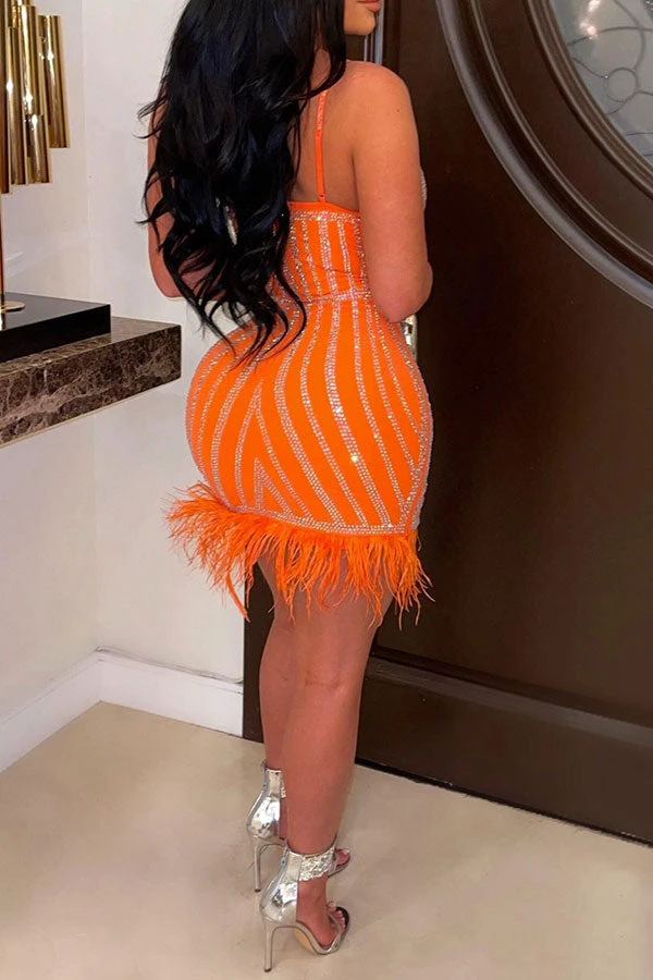 Rhinestone Shimmery Irregular Feather Hem Mini Dress 6 Rhinestone Shimmery Irregular Feather Hem Mini Dress - Image 6