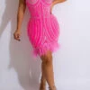Rhinestone Shimmery Irregular Feather Hem Mini Dress