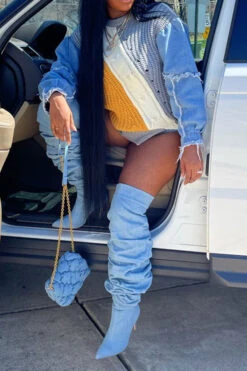 Denim Patchwork Unique Hit Color Sweater -Clothing Outlet Store H22101963 BL 5