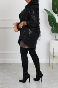 Sequined On-trend Single Breasted Mini Dress -Clothing Outlet Store H22110346 BK 2