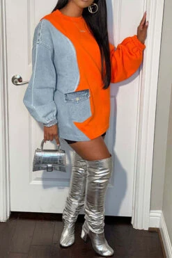 Denim Patchwork Undeniable Mini Dress -Clothing Outlet Store H22110347 OR 3