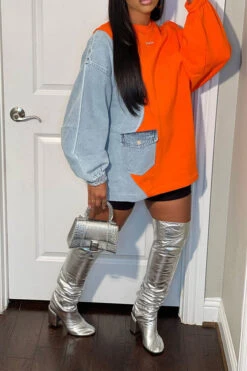 Denim Patchwork Undeniable Mini Dress -Clothing Outlet Store H22110347 OR 4