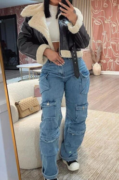 Solid Color Cool Multi Pocket Wide Leg Jeans 16 Solid Color Cool Multi Pocket Wide Leg Jeans -Clothing Outlet Store H22111179 BL 4 c0a54479 a1f4 4fa4 aa85 2a3d8303142d