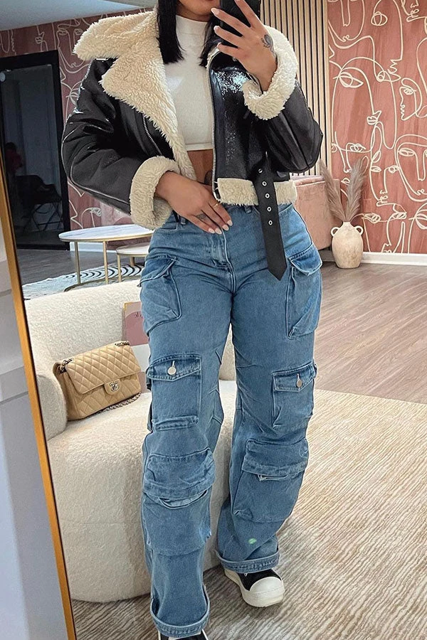 Solid Color Cool Multi Pocket Wide Leg Jeans 8 Solid Color Cool Multi Pocket Wide Leg Jeans - Image 8