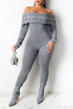 Twisted Stripe Feminine Bodycon Knitted Jumpsuit