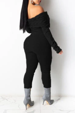 Twisted Stripe Feminine Bodycon Knitted Jumpsuit -Clothing Outlet Store H22112201 BK 2