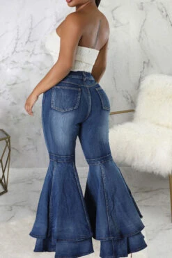 Solid Color Pretty Layered Bell Bottoms Jeans -Clothing Outlet Store H22120582 BL 4