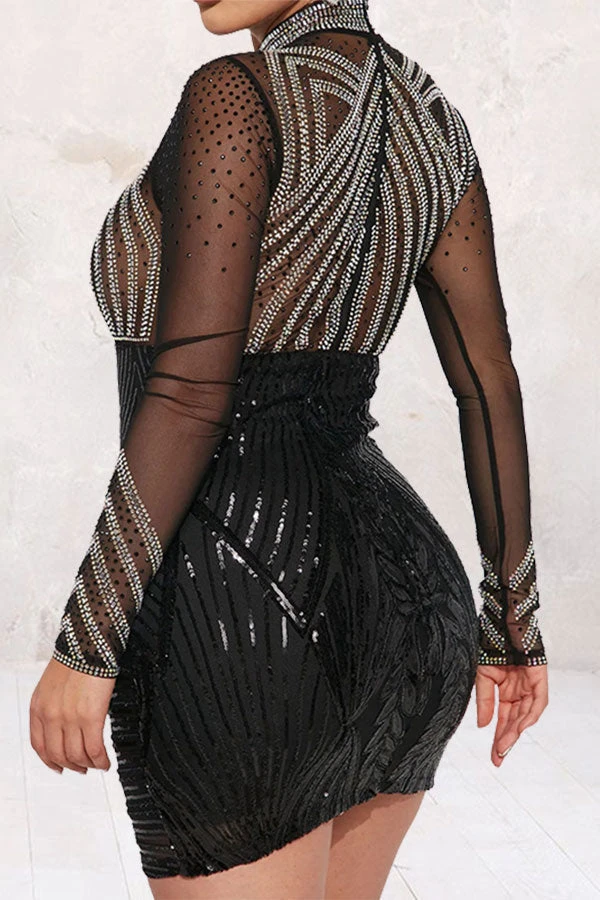 Rhinestone Patchwork Shimmery Sequined Mini Dress 3 Rhinestone Patchwork Shimmery Sequined Mini Dress - Image 3