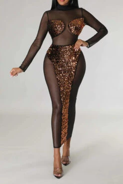 Sequined Patchwork Kitsch See-Through Midi Dress