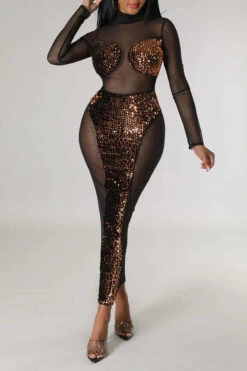 Sequined Patchwork Kitsch See-Through Midi Dress 10 Sequined Patchwork Kitsch See-Through Midi Dress -Clothing Outlet Store H22121454 CO 4