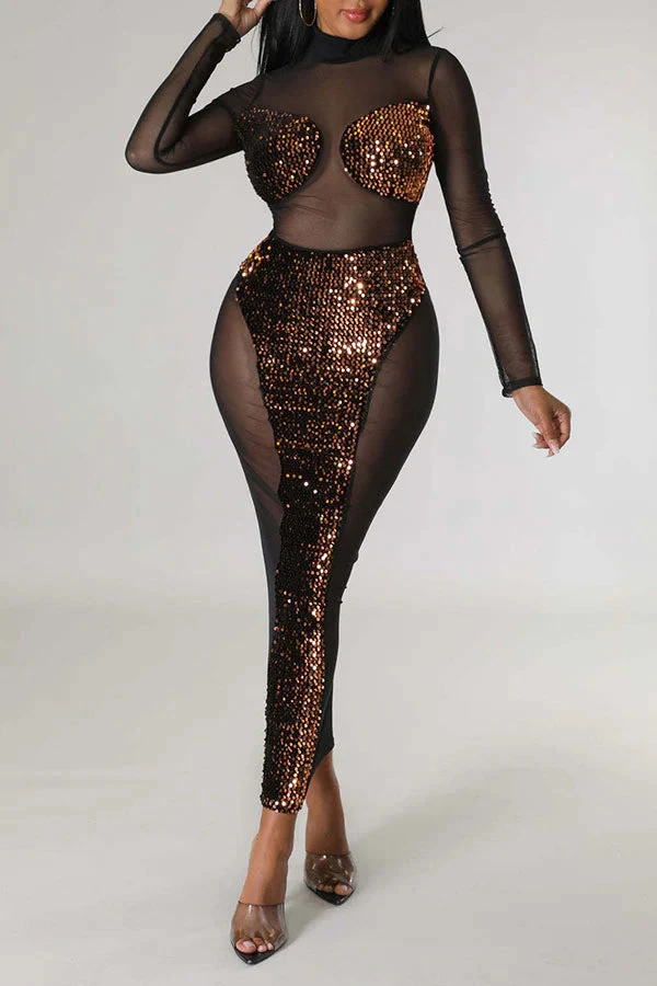 Sequined Patchwork Kitsch See-Through Midi Dress 3 Sequined Patchwork Kitsch See-Through Midi Dress - Image 3