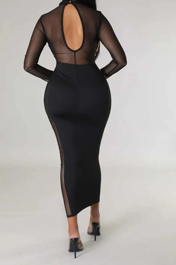 Sequined Patchwork Kitsch See-Through Midi Dress 5 Sequined Patchwork Kitsch See-Through Midi Dress - Image 5