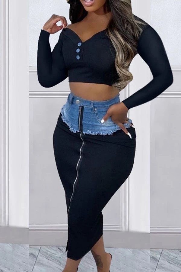 Denim Patchwork On-trend Zipped Design Skirt 4 Denim Patchwork On-trend Zipped Design Skirt - Image 4