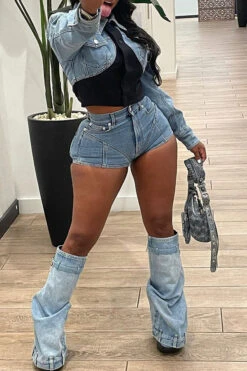 Denim Patchwork Unique Jacket -Clothing Outlet Store H22122713 LB 4