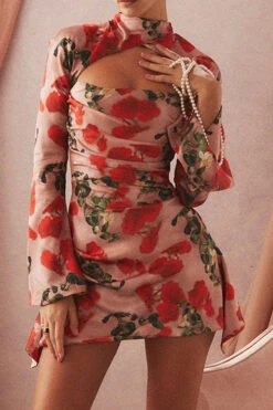 Floral Print Undeniable Cutout Irregular Mini Dress -Clothing Outlet Store H22122759 RT 3