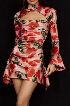 Floral Print Undeniable Cutout Irregular Mini Dress -Clothing Outlet Store H22122759 RT 4