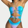 Gradient Unusual Strappy Cutout One Piece Swimwear