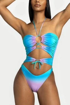 Gradient Unusual Strappy Cutout One Piece Swimwear