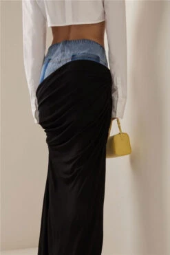 Denim Patchwork Chic Draped Skirt 13 Denim Patchwork Chic Draped Skirt -Clothing Outlet Store H23020239 BK 4 5252efa9 89de 4273 b494 0f278e17ed2e