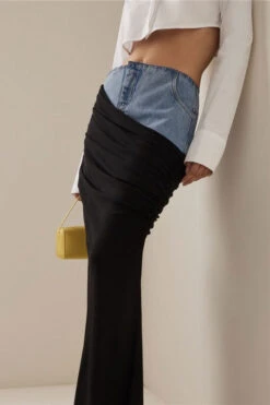 Denim Patchwork Chic Draped Skirt 14 Denim Patchwork Chic Draped Skirt -Clothing Outlet Store H23020239 BK 5 3d4a851c 7b0b 44f3 b017 2e52965c6ac7