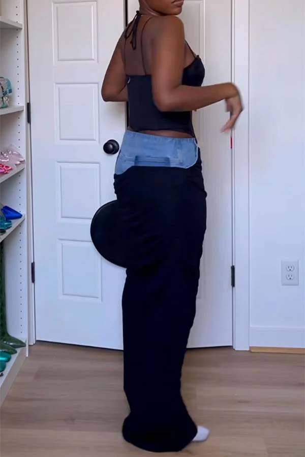 Denim Patchwork Chic Draped Skirt 8 Denim Patchwork Chic Draped Skirt - Image 8