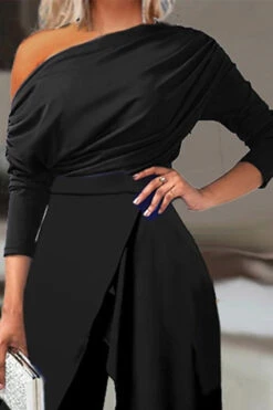 Solid Color Elegant Irregular Layered Split Jumpsuit -Clothing Outlet Store H23020246 BK 3